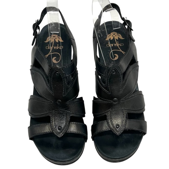 Dansko Nina Black Leather Flower Block Heel Slingback Comfort Sandals Women’s 39 - Picture 5 of 14